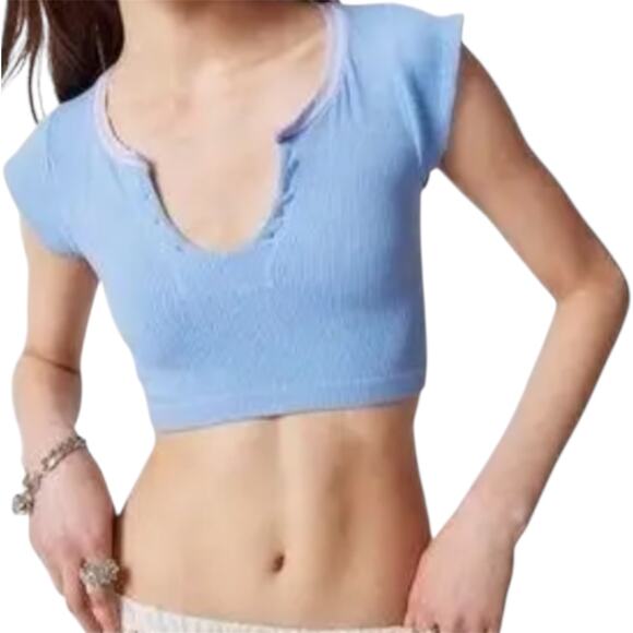 Urban Outfitters Tops - Urban Outfitters Out From Under Go For Gold Seamless Top Baby Tee Crop Blue M/L